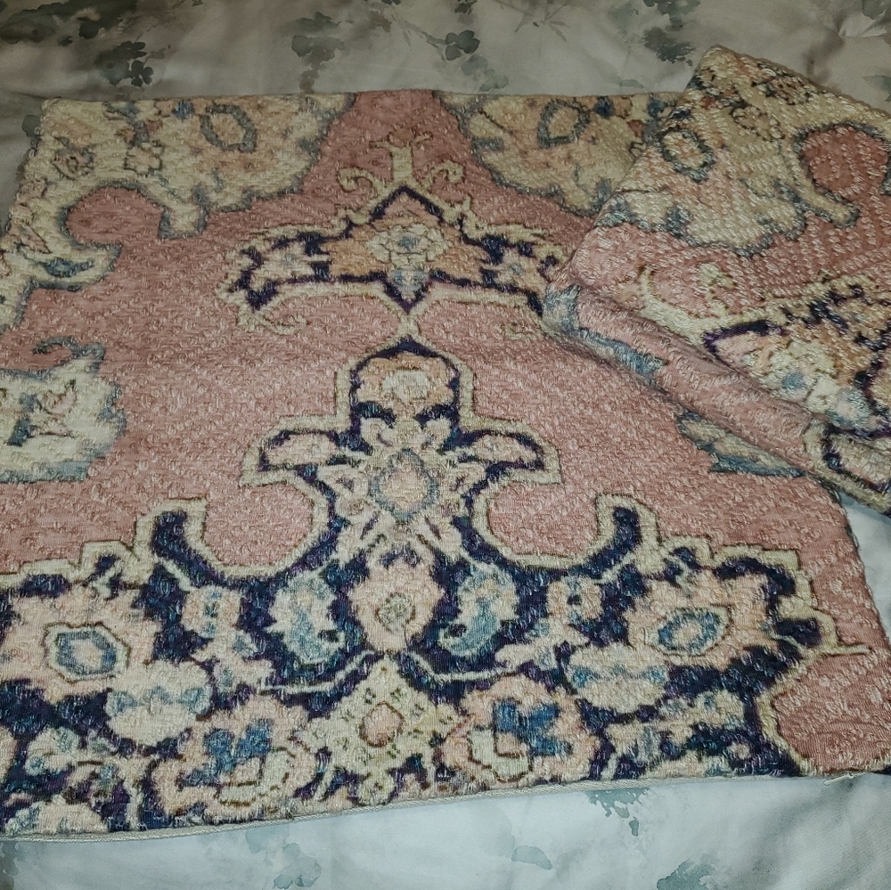 Pottery Barn Pink and Navy Ornate Accent Pillow Cover